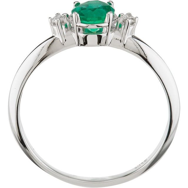 Round Emerald Three Stone Ring with Diamond Accents in White Gold