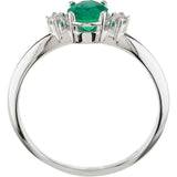 Round Emerald Three Stone Ring with Diamond Accents in White Gold