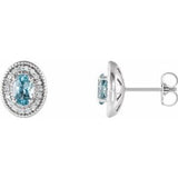 Aquamarine & Diamond Oval Halo Stud Earrings in Gold and Platinum