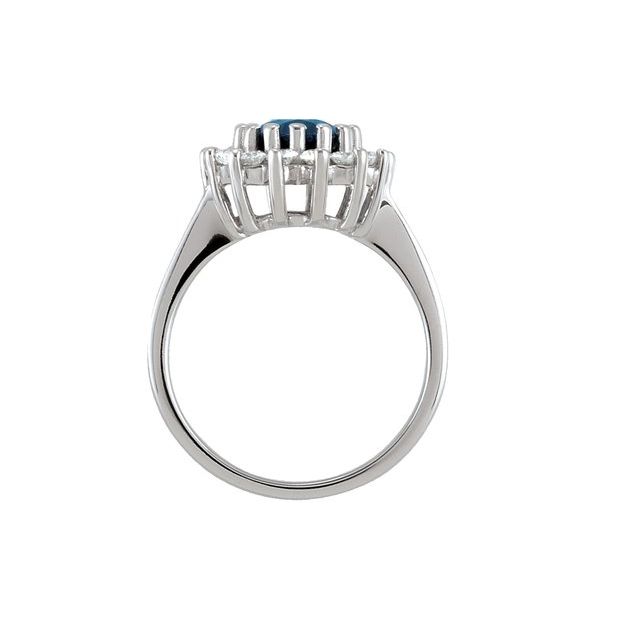 Oval Blue Sapphire Cluster Ring with Diamond Accents in Gold