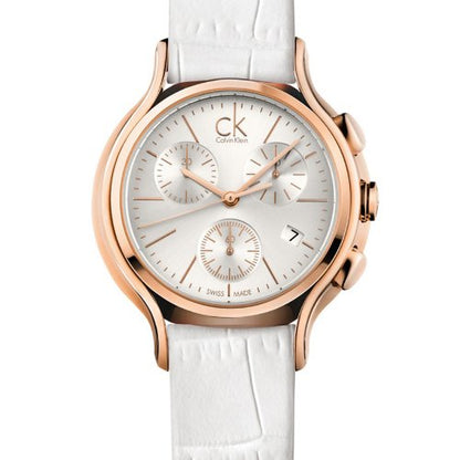 Calvin Klein Women's 'Skirt' Rose-Gold-Plated Swiss Quartz Watch with Silver Dial