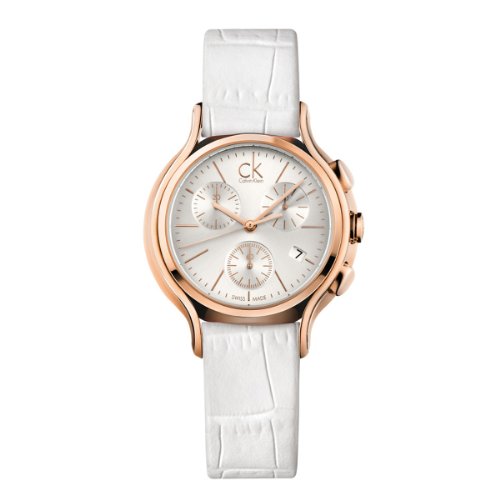 Calvin Klein Women's 'Skirt' Rose-Gold-Plated Swiss Quartz Watch with Silver Dial