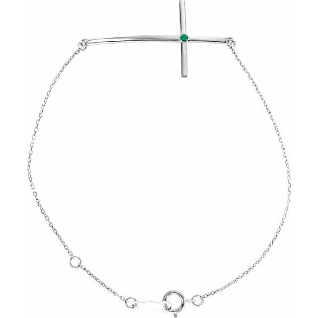 Natural Emerald Round Accented Sideways Cross Bracelet In Set