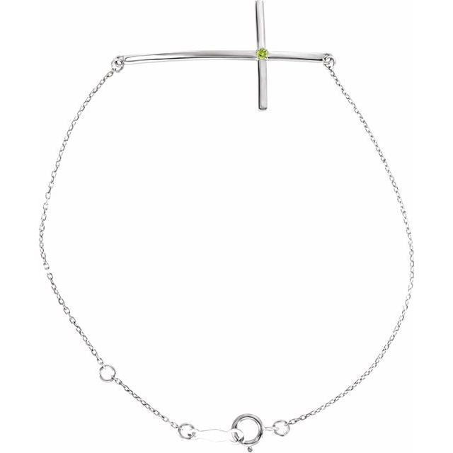 Natural Peridot Round Accented Sideways Cross Bracelet In Set