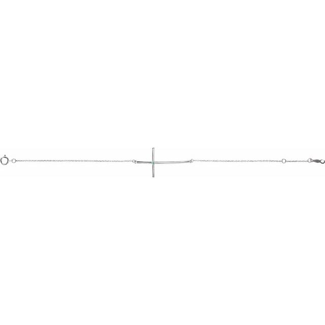 Natural Aquamarine Round Accented Sideways Cross Bracelet In Set