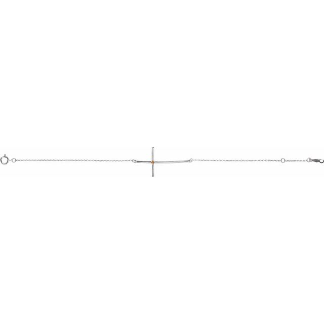 Natural Citrine Round Accented Sideways Cross Bracelet In Set