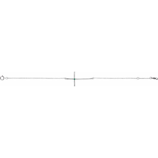 Natural Emerald Round Accented Sideways Cross Bracelet In Set