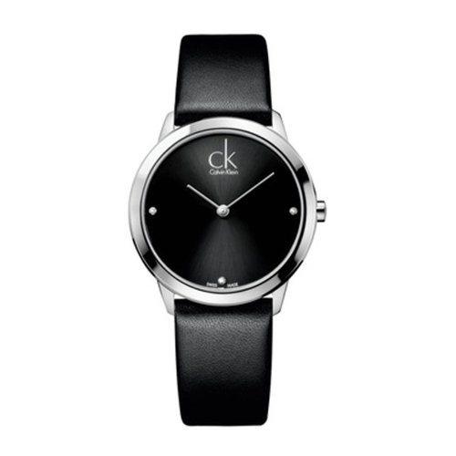 Calvin Klein Women's Black Leather Watch - 24mm Stainless Steel Case