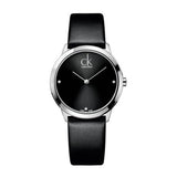 Calvin Klein Women's Black Leather Watch - 24mm Stainless Steel Case