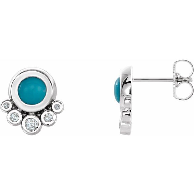 Turquoise & Diamond Round Stud Earrings in Gold and Platinum