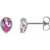 Pink Sapphire Pear Solitaire Stud Earrings in Gold and Platinum