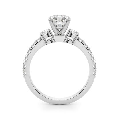 A diamond ring with a central gemstone and smaller stones 