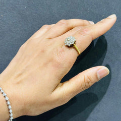 18K Yellow Gold Round Cut Natural Diamond Floral Cluster Engagement Ring