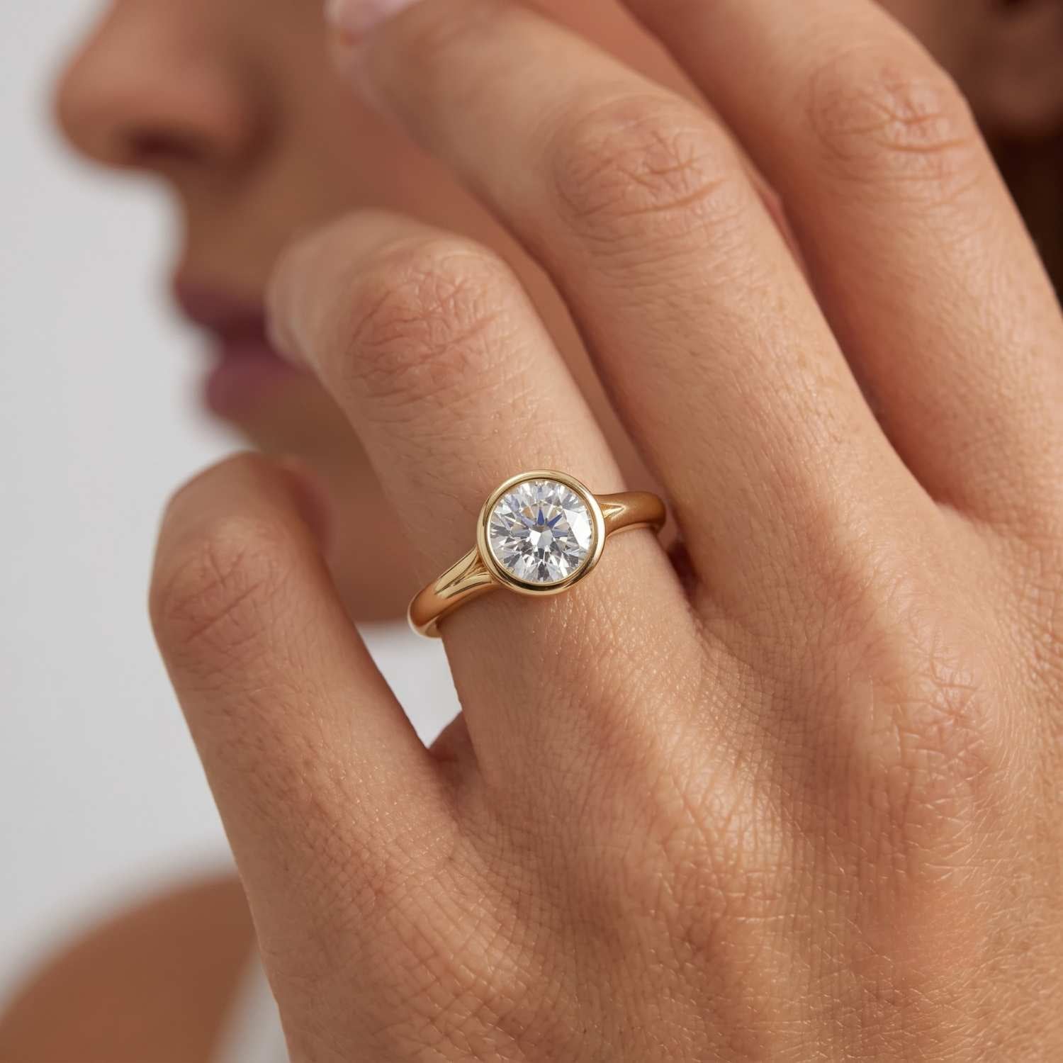 Lab Grown Diamond Round Solitaire Engagement Ring |  D-VVS | Bezel Set
