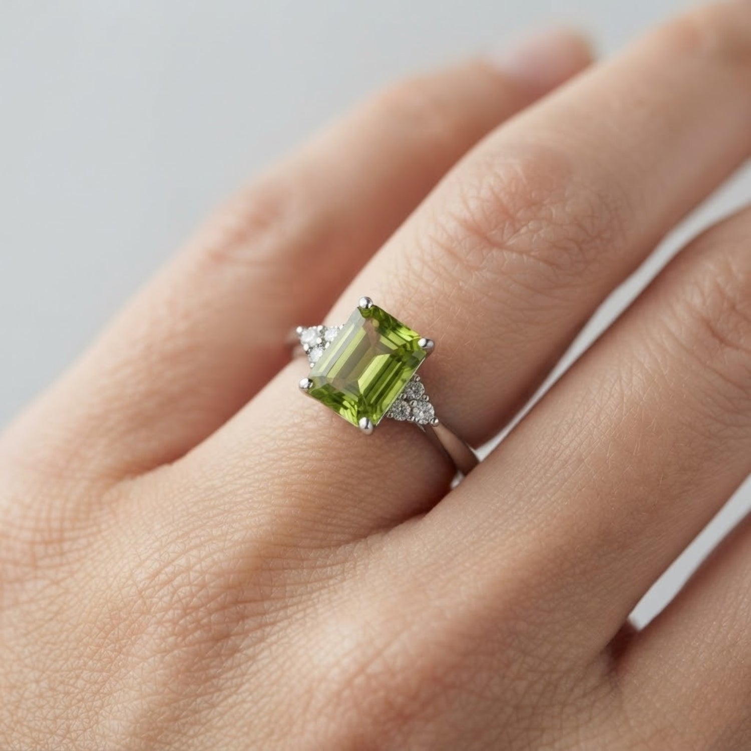 Emerald Peridot & Diamond Accented Ring in Gold and Platinum