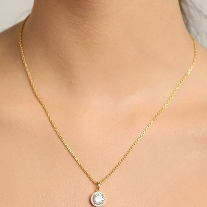 0.71ct Lab Diamond Halo Pendant Necklace In 18K Gold