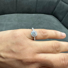 1.00 Carat Lab Grown Diamond Solitaire Halo Engagement Ring in 9K White Gold