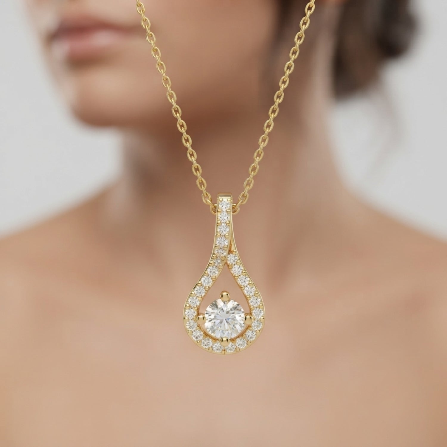 Lab Grown Diamond Drop Pendant Necklace 4 Claw Set Without Chain