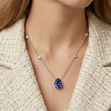 3.20ct Lab Grown Sapphire and Pear Cut Diamond Solitaire Necklace in 925 Silver