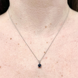 V-Bale Round Blue Sapphire Solitaire Pendant