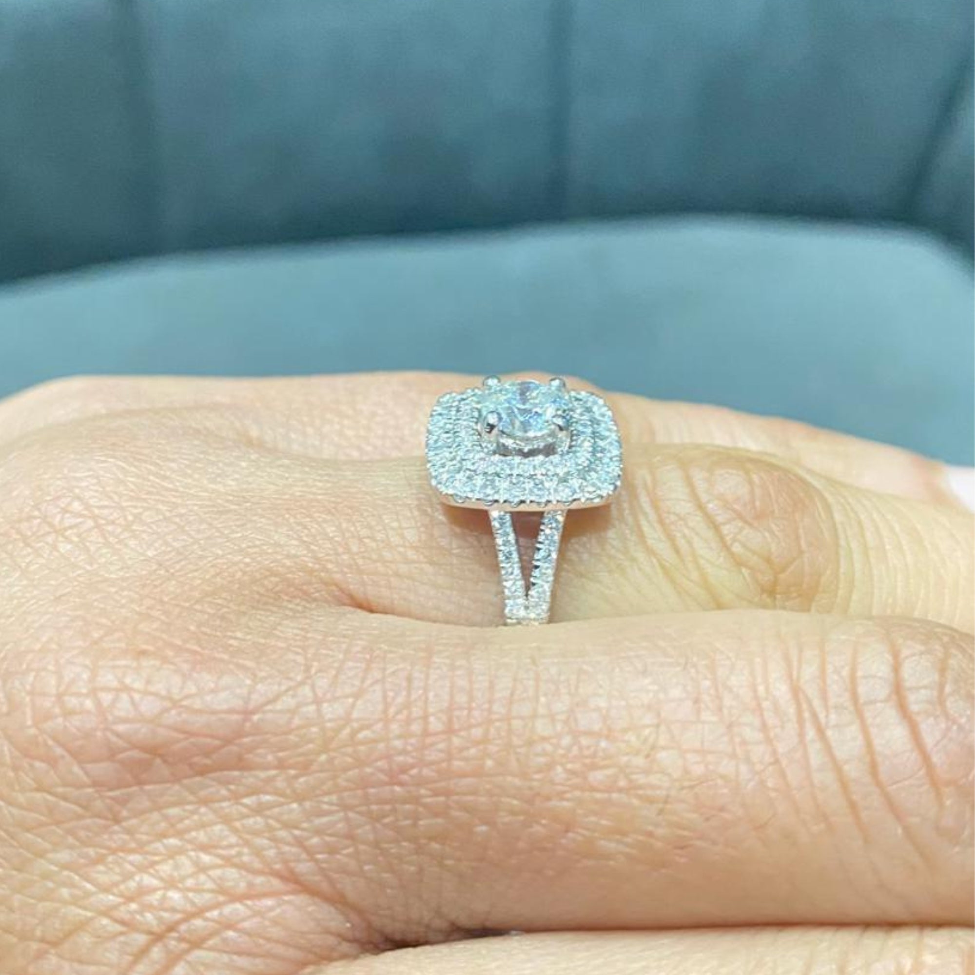 Bague de fiançailles avec halo de diamants ronds de laboratoire - argent 925 - DE/VS