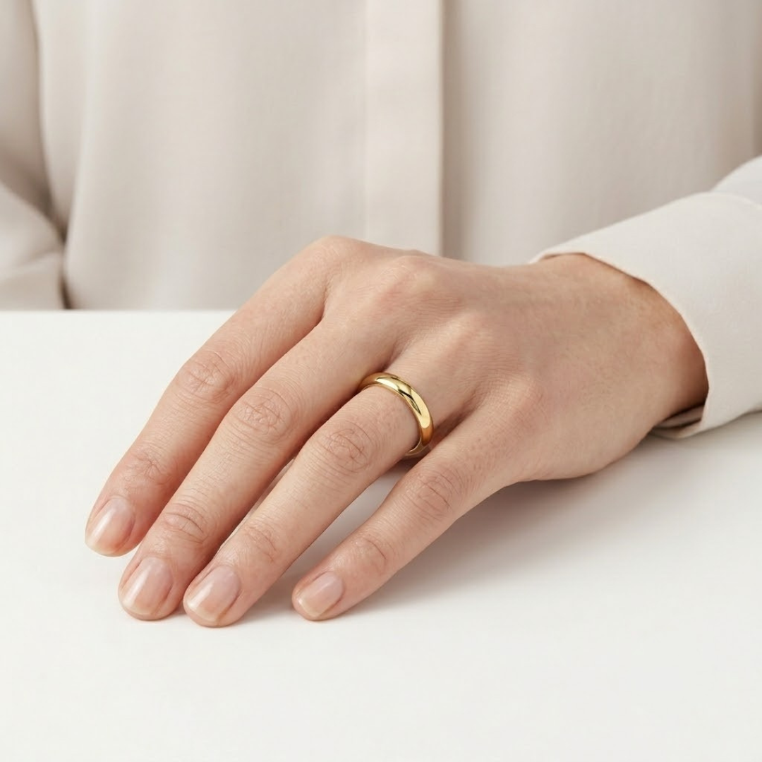 Elegant 18K Yellow Gold Curved Wedding Band