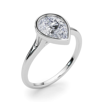 IGI Lab-Grown Pear Diamond Bezel Set Solitaire Engagement Ring, D Color VVS Clarity