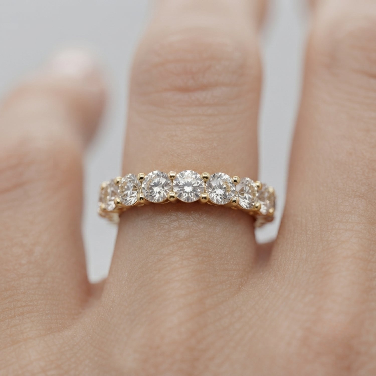 0.50-3.50 Carat Lab-Grown Round Cut D/VVS Diamond Prong Set Full Eternity Ring.