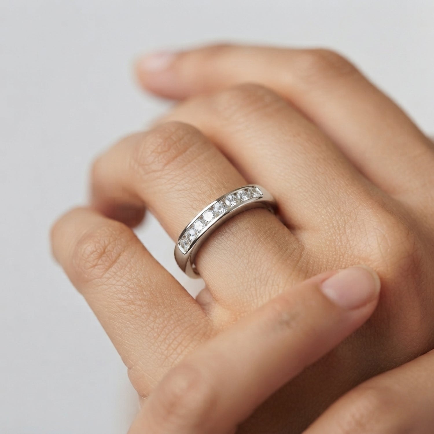 Channel Set Half Eternity Ring in Gold & Platinum