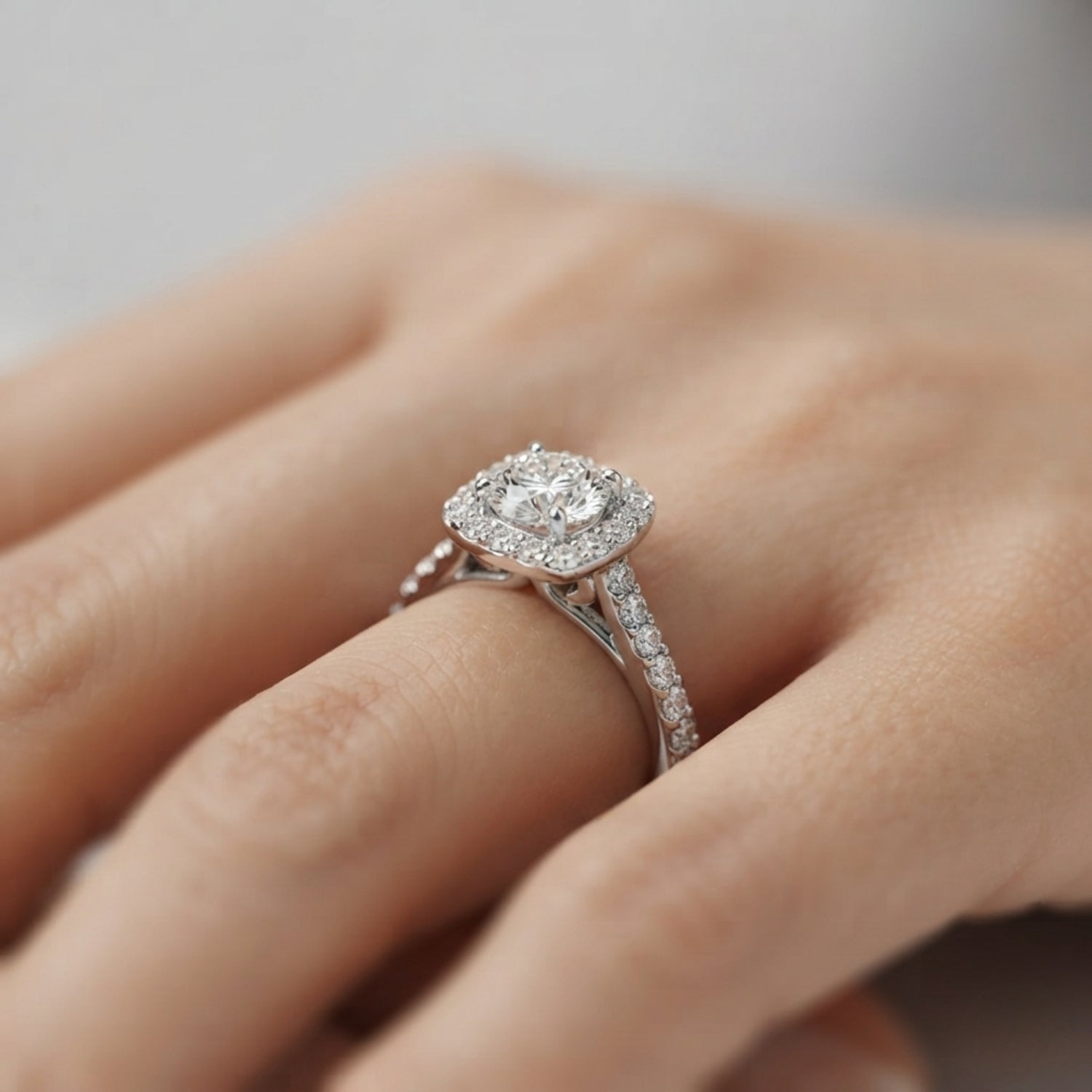 2.00Ct  Lab Grown Round Diamond Halo Engagement Ring 18K White Gold