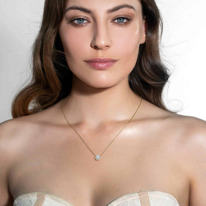 1.00 Lab Diamond Halo Necklace in Gold