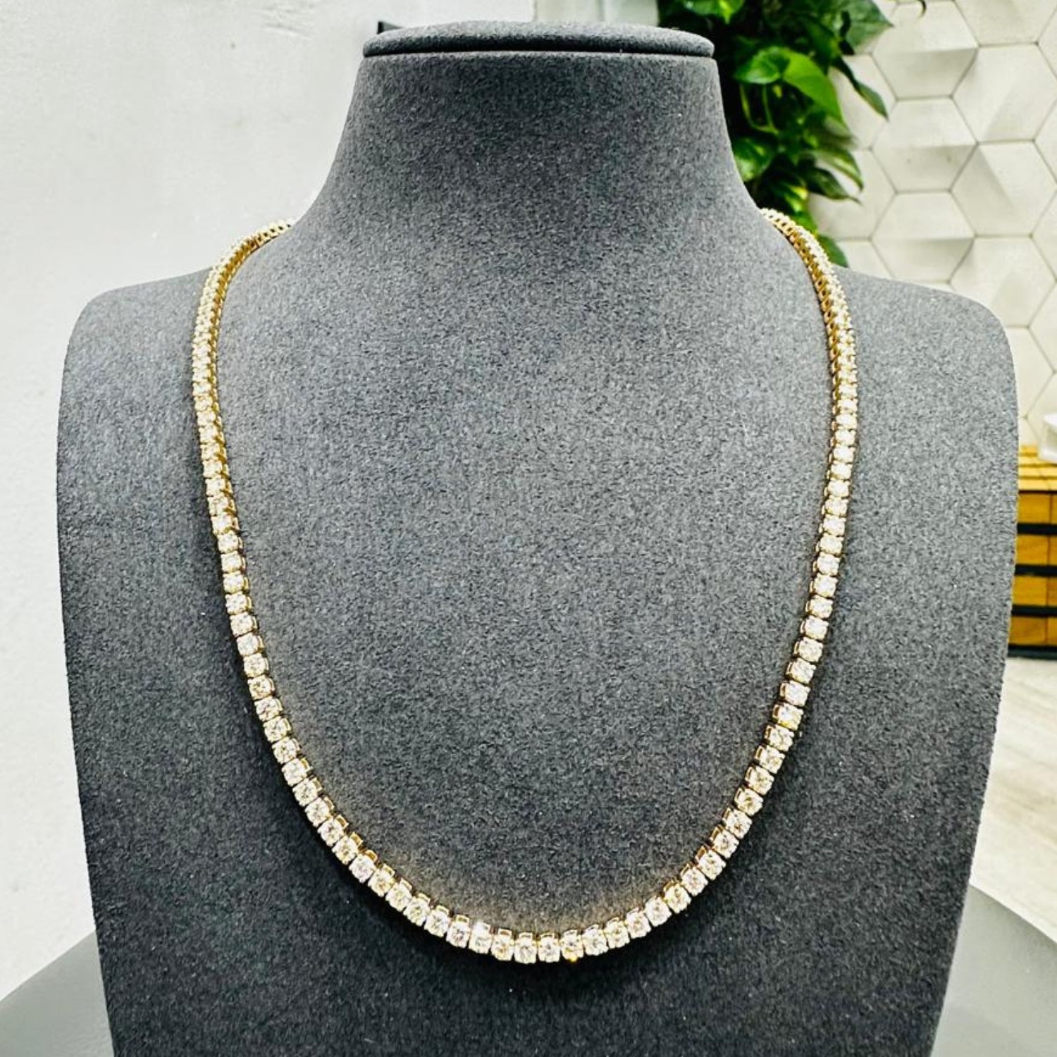 Diamond Tennis Necklace, Yellow Gold Diamond Necklace
