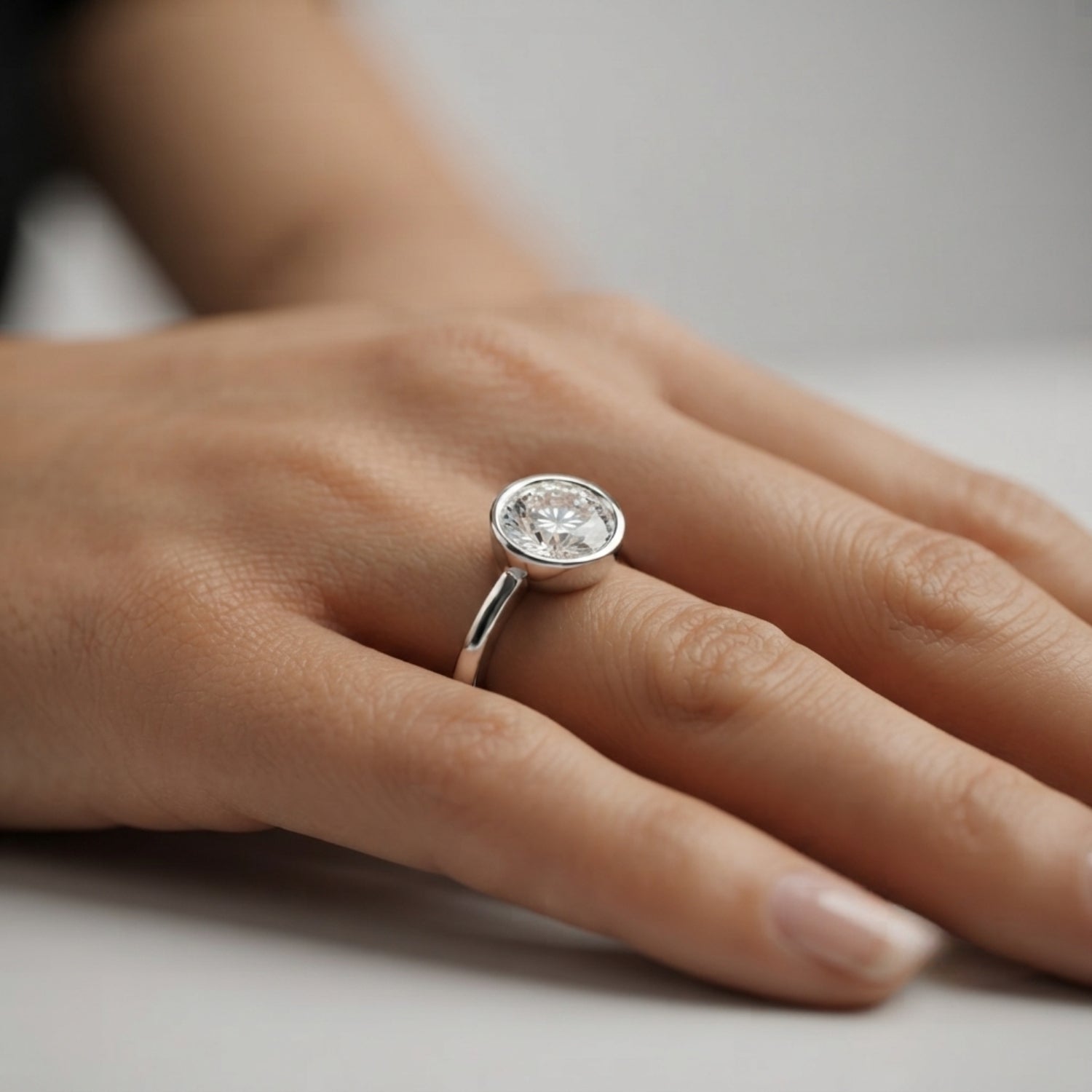 IGI Lab-Grown Round Cut Diamond Bezel Setting Solitaries Engagement Ring.
