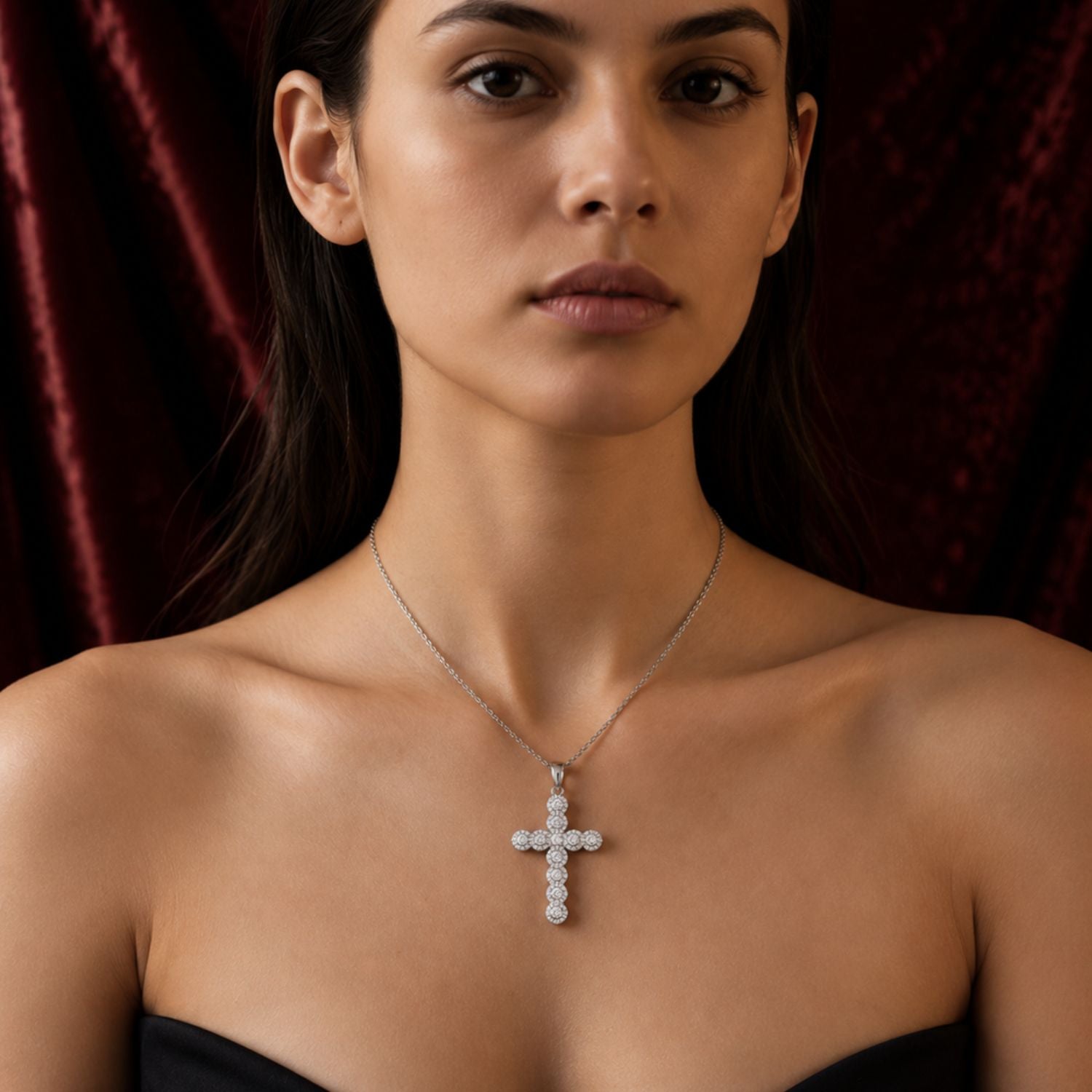 Diamond Cross Pendant in Pave & Prong Set | 9K/18K Gold or Platinum