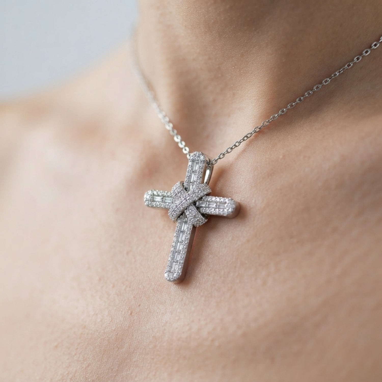 Baguette & Round Diamond Cross Pendant | 0.35 Ct & 0.50 Ct | 9K/18K Gold or Platinum