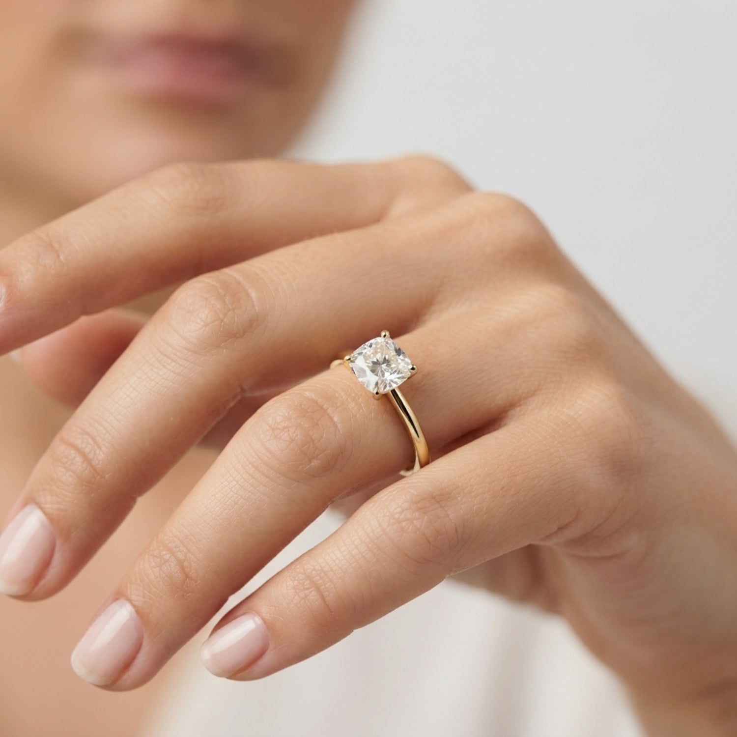 IGI Lab-Grown Cushion Diamond Four Prong Solitaire Engagement Ring, D Color VVS Clarity