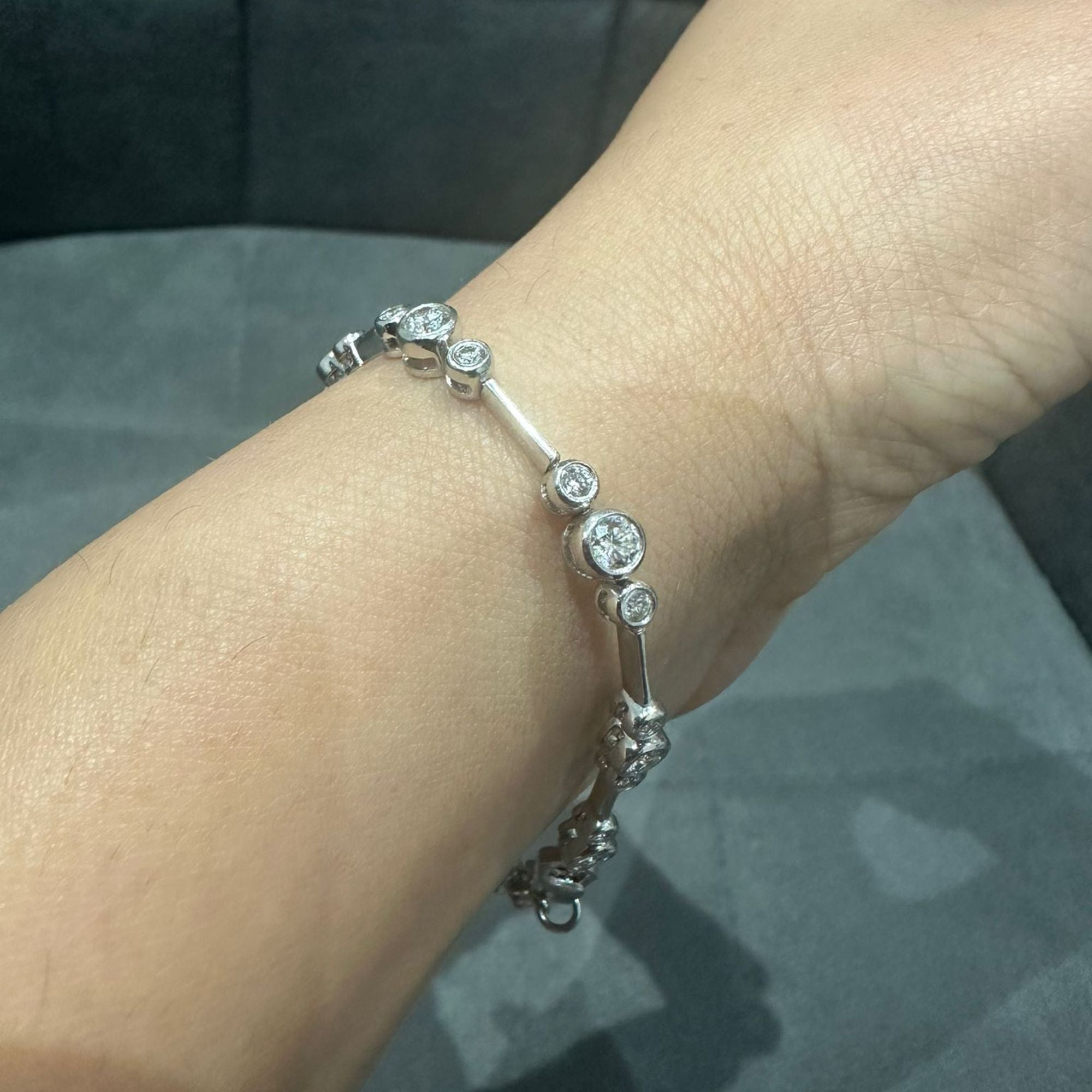 3.00 Carat Round Cut Bezel Set Natural Diamond Bracelet in 9K White Gold | UK Hallmarked