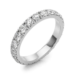 Round Cut Natural Diamond French Pave Set Full Eternity Ring Crafted in 9K White Gold