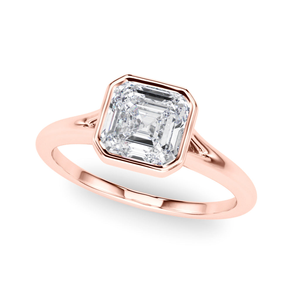 Lab-Grown Asscher Cut Diamond Bezel Set Solitaire Engagement Ring, D Color VVS Clarity