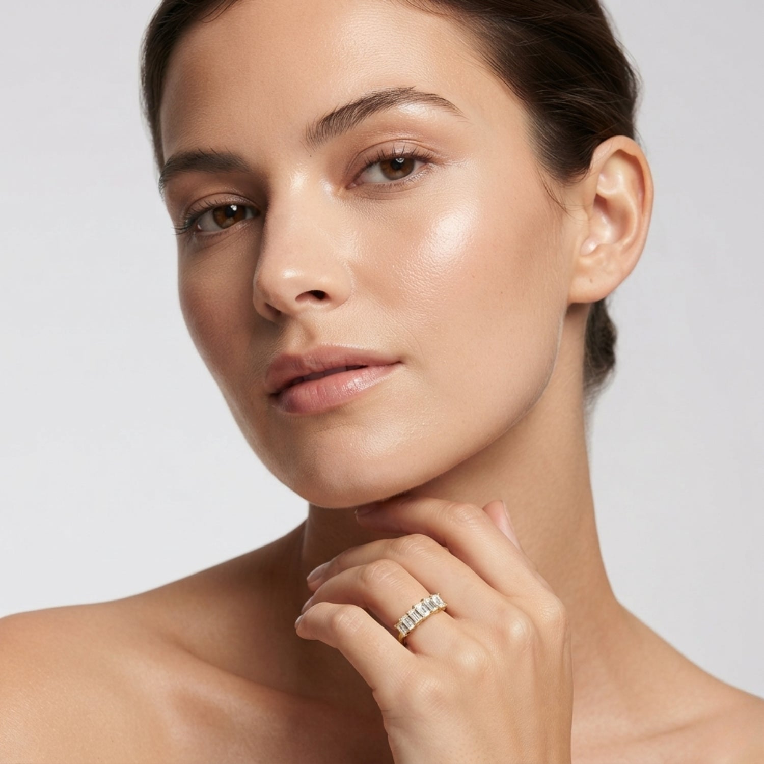 Lab-Grown Diamond Prong Emerald Cut 5-Stone Diamond Ring, DE Color VVS Clarity