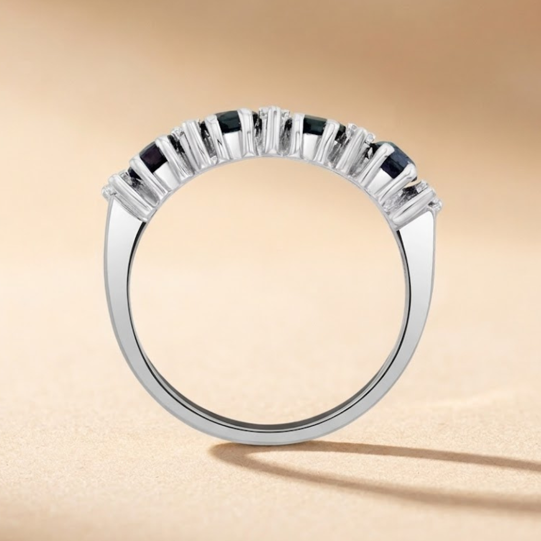 0.85ct Round Blue Sapphire and 0.03ct Diamond Dress Ring in 9K White Gold