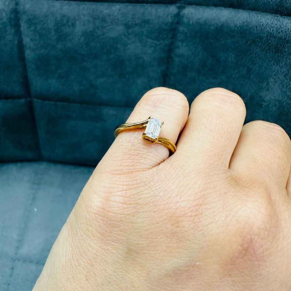 9k yellow gold ring emerald diamond engagement ring