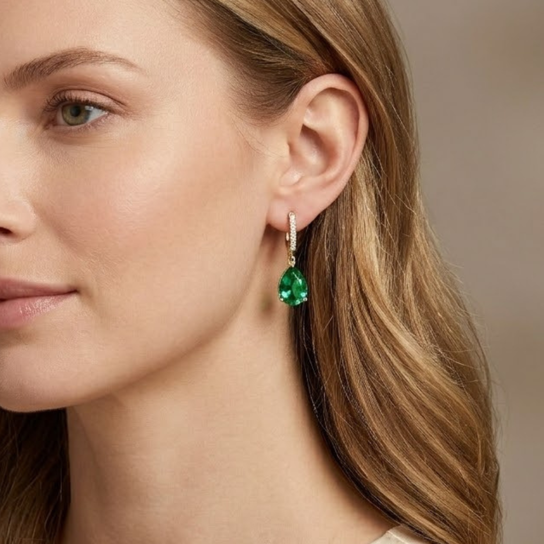4.60ct Lab Grown Emerald and Diamond Teardrop Drop Earrings in 18K Gold Vermeil
