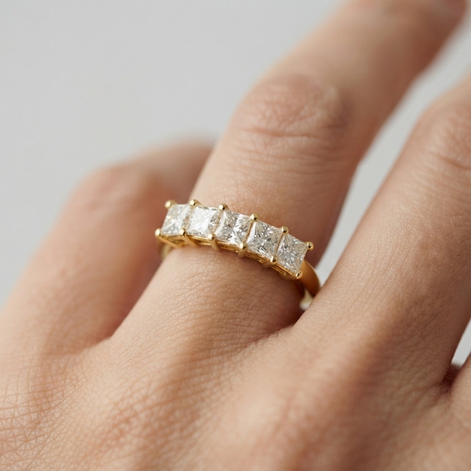 Lab-Grown Diamond Prong Princess Cut 5-Stone Diamond Ring