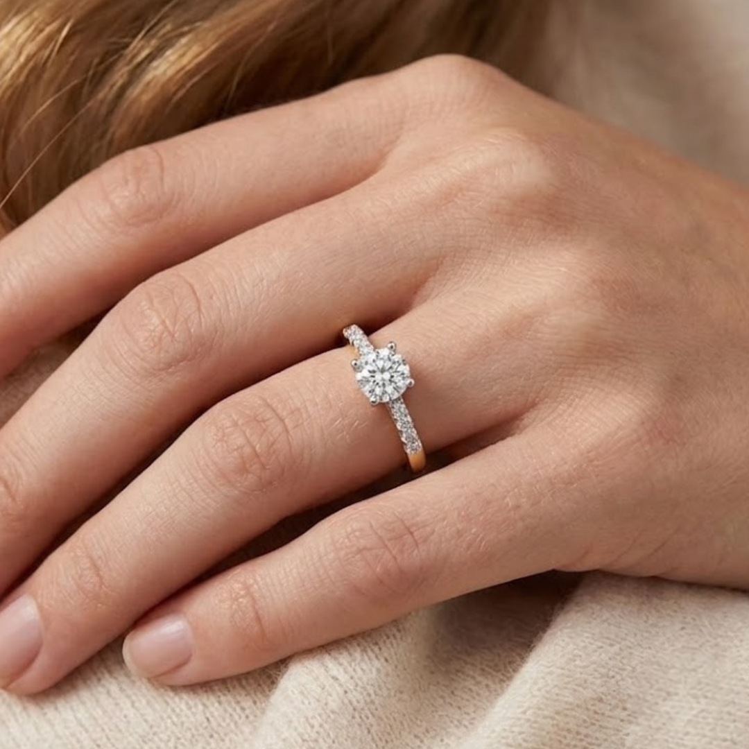 0.25ct Round Brilliant Lab Grown Diamond Shoulder Set Engagement Ring in 9K Yellow Gold