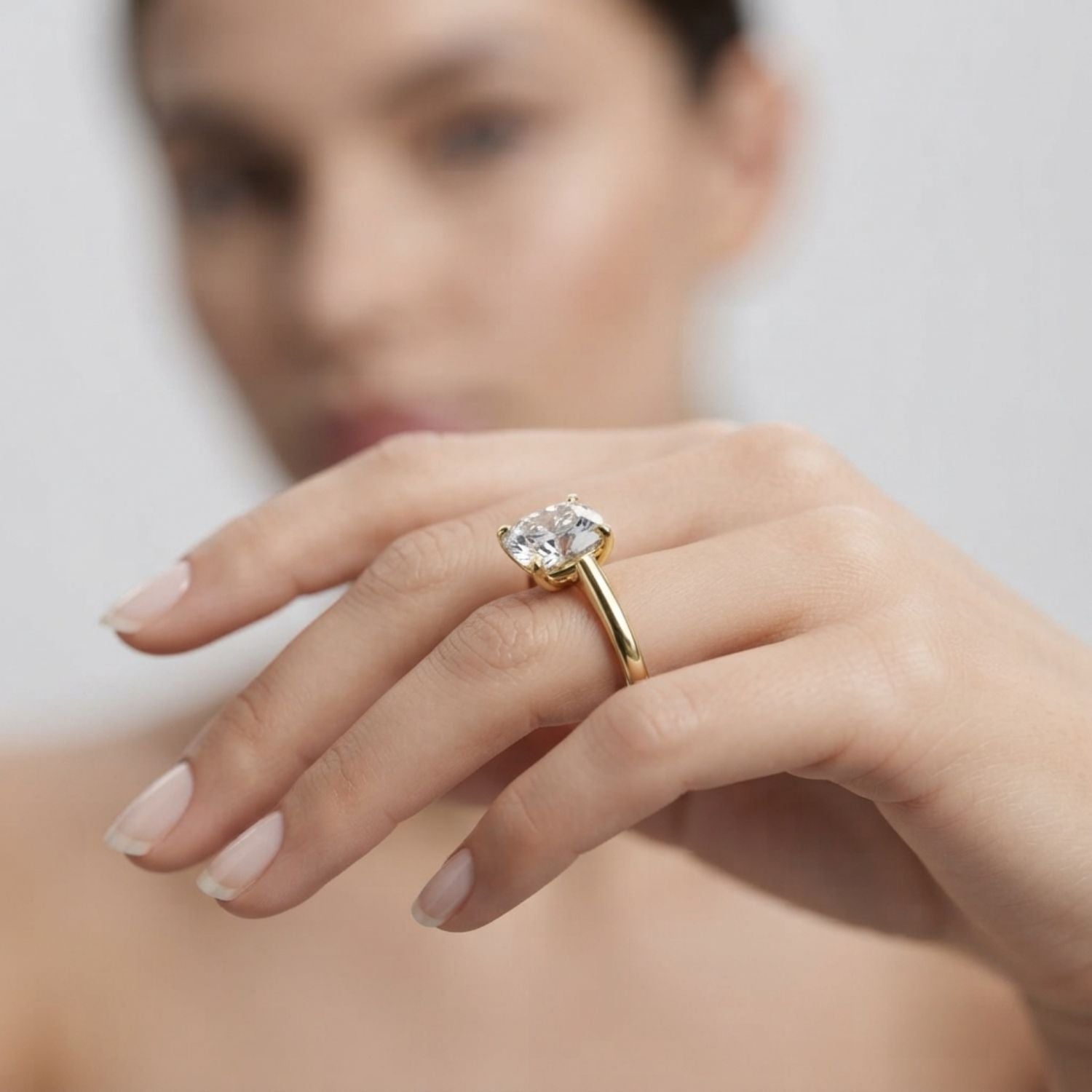 IGI Lab-Grown Cushion Diamond 4 Prong Set Solitaire Engagement Ring, D Color VVS Clarity