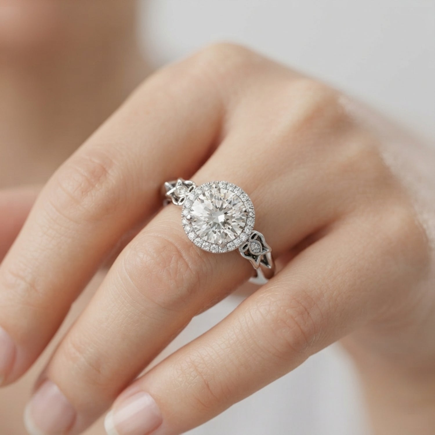 0.50-2.00 Ct DE/VS Lab-Grown Diamond Halo Engagement Ring in Platinum