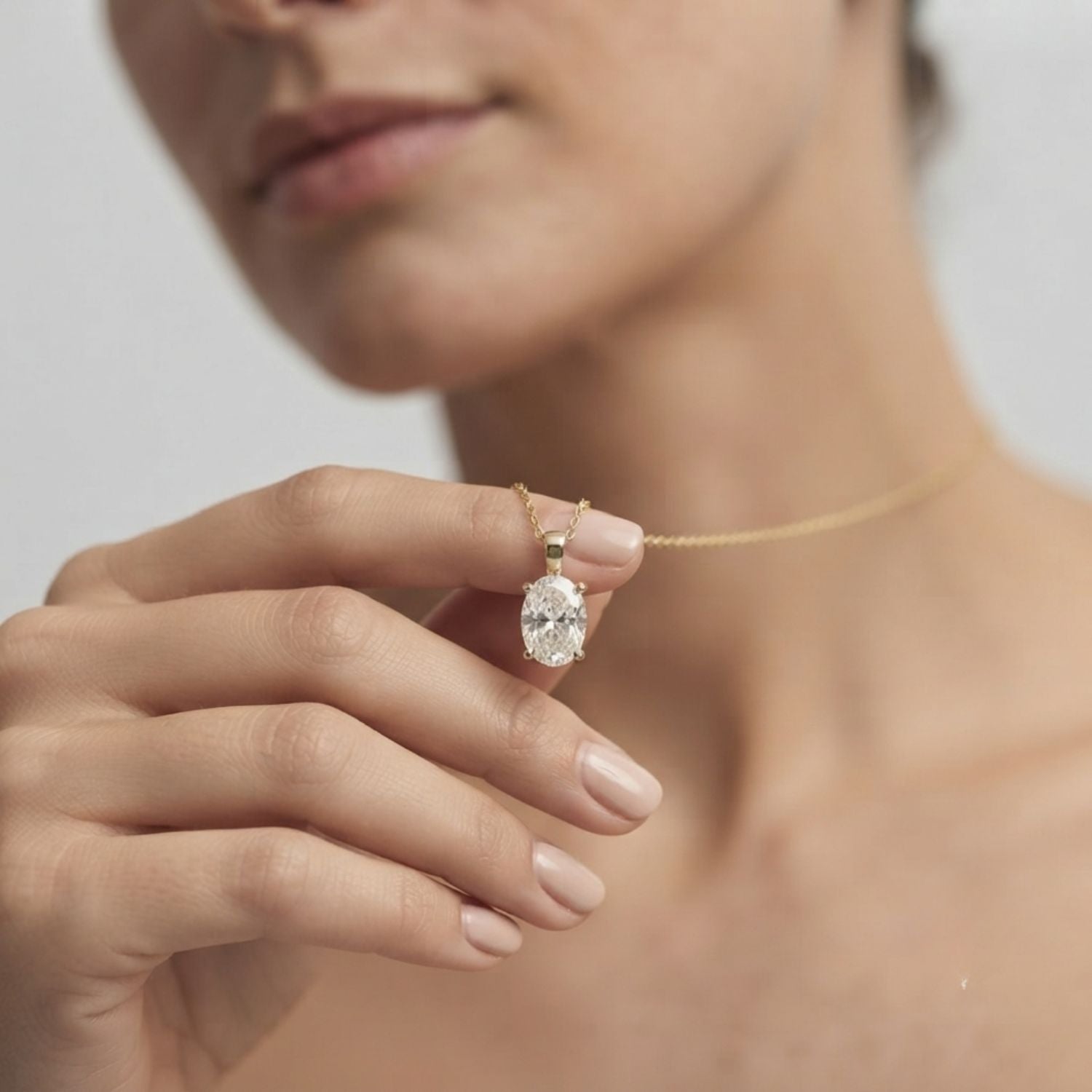 Lab Grown Oval Diamond Pendant | Solitaire Pendant Without Chain