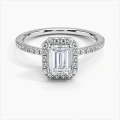 1.00Ct Emerald Cut Lab Grown Diamond Solitaire Halo Engagement Ring in Platinum