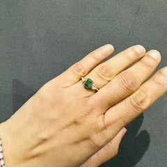 Lab Grown Diamond Trilogy Engagement Ring in 18K Yellow Gold | Emerald and Shield Cut